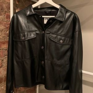 Zara Faux Leather Utility Blouse